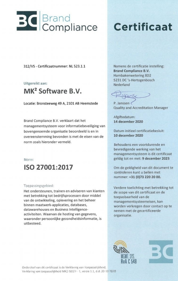 ISO 27001_2017 Certificaat MK² Software